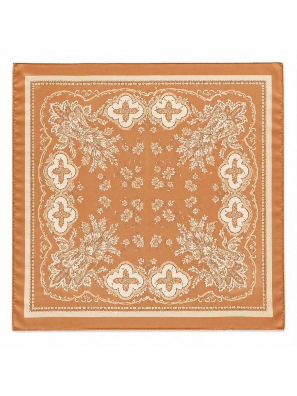 Tan Paisley Square Scarf Wild Rag Bandana Print Satin Neck Head Wrap 35 in